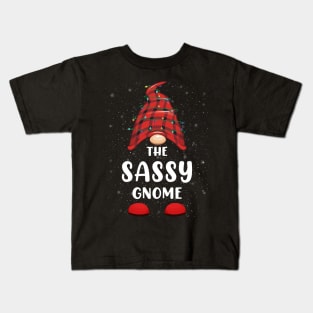 Sassy Gnome Red Buffalo Plaid Christmas Pajama Matching Family Kids T-Shirt